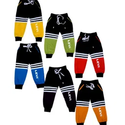 BAESD Kids Pack Of 6 Colourblocked Mid Rise Dri-FIT Cotton Joggers-image-27