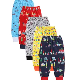 EIO Kids Pack Of 5 Conversational Printed Cotton Mid Rise Joggers-picture-40