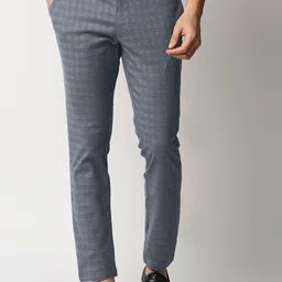 Basics Men Blue Checked Tapered Fit Stretchable Trousers-image-34