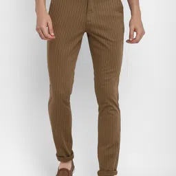 Turtle Men Khaki Striped Tapered Fit Trousers-picture-14
