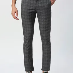 Basics Men Checked Tapered Fit Cotton Casual Trousers-image-15