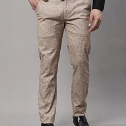 Majestic Man Smart Self Design Mid Rise Plain Slim Fit Formal Trousers-image-101