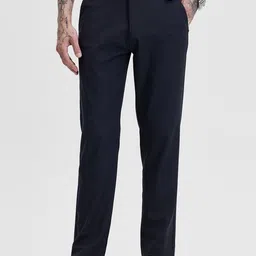 Snitch Men Navy Plain Smart Slim Fit Trousers-image-24