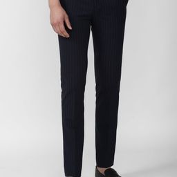 V Dot Men Navy Blue Striped Skinny Fit Formal Trousers-picture-48