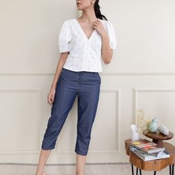 elleven Women Blue Printed Loose Fit Trousers-image-89