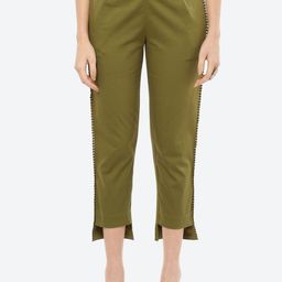Rangriti Women Olive Green Solid Slim Fit Trousers-image-100