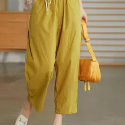 StyleCast Women Yellow Loose Fit Mid-Rise Plain Regular Trousers Trousers-image-89