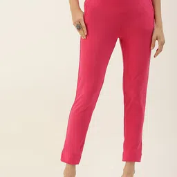 De Moza Women Slim Fit Cotton Cigarette Trousers-32