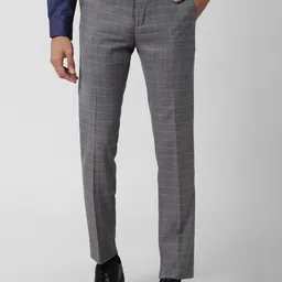 Peter England Elite Men Grey Checked Slim Fit Trousers-image-64