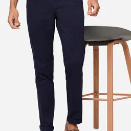 JADE BLUE Men Slim Fit Pure Cotton Trousers-image-104
