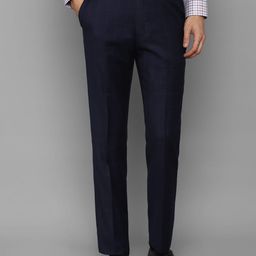 Luxure by Louis Philippe Men Navy Blue Checked Slim Fit Trousers-image-102