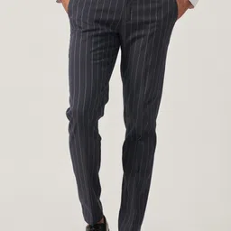 MR BUTTON Men Striped Slim Fit Formal Trousers-image-26