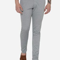 JADE BLUE Men Grey Slim Fit Cotton Chinos Trousers-image-24