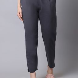 Pistaa Women Grey Pleated Cigarette Trousers-picture-37