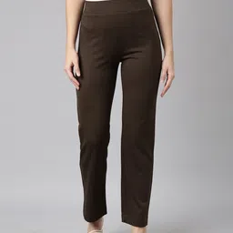 SHOWOFF Women Mid-Rise Cotton Comfort Straight Fit Regular Trousers-image-44