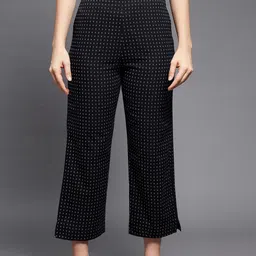 Indian Dobby Women Black Printed Straight Fit Cotton Trousers-image-73