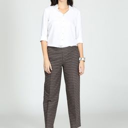 IDK Women Brown Printed Relaxed Straight Fit Cotton Trousers-image-114