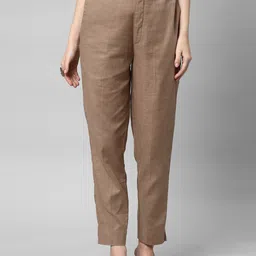 KAMI KUBI Women Brown Textured Straight Fit Cotton Linen Ethnic Trousers-image-57
