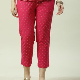 Biba Women Relaxed Straight Leg Straight Fit Ethnic Motifs Printed Cropped Trouser-image-36