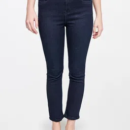 AND Women Blue Solid Straight Cropped Fit Trousers-image-78