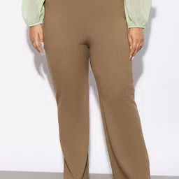 SASSAFRAS Curve Women Plus Size Beige Straight Fit Parallel Trousers-image-33