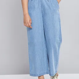 Noh.Voh - SASSAFRAS Kids Girls Blue Cotton Solid Loose Fit Mid-Rise Trousers-picture-41