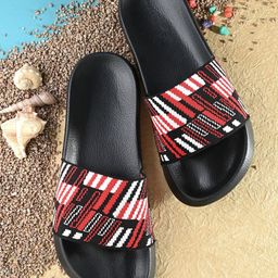 Mast & Harbour Men Red & Black Printed Fabric Comfort Foam Sliders-57