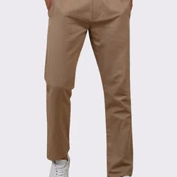 MERCHANT MARINE Men Khaki Solid Cotton Linen Regular Trousers-image-105
