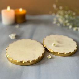 HOMEARTE White & Gold Toned 2 Pieces Marble Round Coasters-image-30