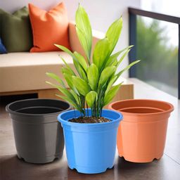 Kuber Industries 3-Pcs Black  & Orange-Colored Durable Planters-23