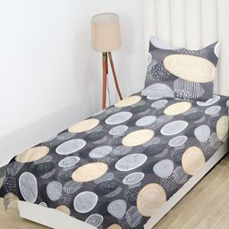 RD TREND Grey & Beige Floral 210 TC Cotton Single Bedsheet with 1 Pillow Covers-image-77