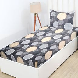 RD TREND Grey & Beige Floral 210 TC Cotton Single Fitted Bedsheet with 1 Pillow Covers-image-68