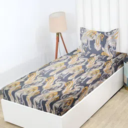 RD TREND Grey Floral 210 TC Cotton Single Fitted Bedsheet with 1 Pillow Covers-image-50