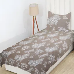 RD TREND Brown Floral 210 TC Cotton Single Bedsheet with Pillow Covers-image-56