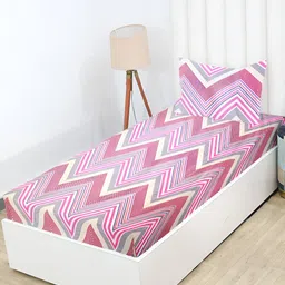 RD TREND Pink Floral 210 TC Cotton Single Fitted Bedsheet with 1 Pillow Covers-image-51