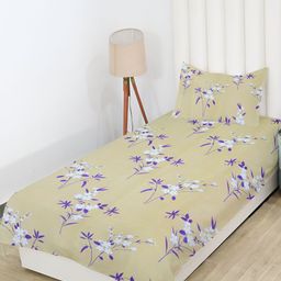 RD TREND Yellow & White Floral Printed 210 TC Cotton Single Bedsheet with 1 Pillow Covers-image-67