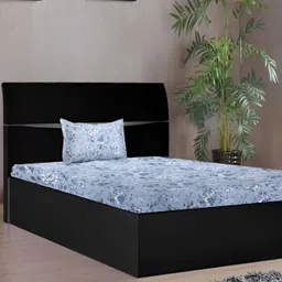 Stylista Blue Floral Cotton 400 TC Single Fitted Bedsheet with Pillow Cover-image-66