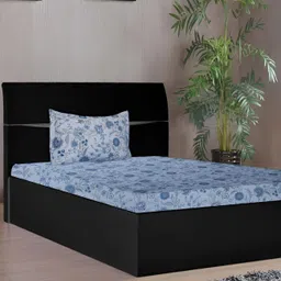 Stylista Blue Floral Cotton 400 TC Single Fitted Bedsheet with Pillow Cover-image-15