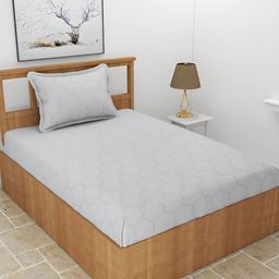 BREVARD Grey 210 TC Single Bedsheet with Pillow Cover-image-7