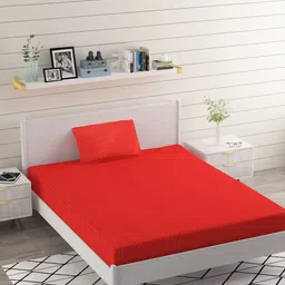 BELVOSTUM Red Striped Microfiber 220 TC Single Bedsheet With 1 Pillow Cover-image-30