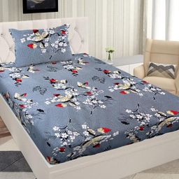 UUrban Magic Grey Red Floral 160TC Single Bedsheet With 1Pillow Covers-image-38