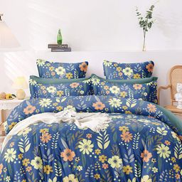 AEROHAVEN Premium Blue & Yellow Floral Cotton 300 TC King Bedsheet with 2 Pillow Covers-picture-20