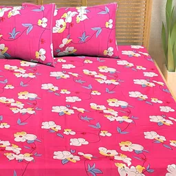 HASHCART Pink And White Floral Printed 210 TC Queen Bedsheet Set 2.40 m x 2.25 m-15