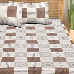 HASHCART Off White And Brown Printed Cotton 210 TC Queen Bedsheet Set 2.40 m x 2.25 m-6