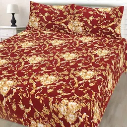 HASHCART Maroon & Beige Floral Printed Cotton 210 TC Queen Bedsheet Set 2.40 m x 2.25 m-18