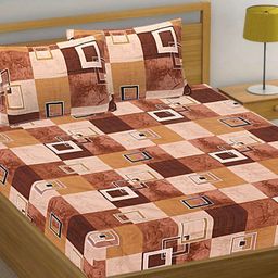 HASHCART Brown And Cream Cotton Printed 210 TC Queen Bedsheet Set 2.40 m x 2.25 m-image-49