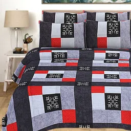 HASHCART Red & Grey Geometric Printed Cotton 210 TC Queen Bedsheet Set-2.40 m x 2.25 m-12