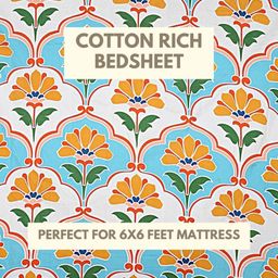 HASHCART Blue Floral Printed 210 TC Cotton Queen Bedsheet Set 2.40 m x 2.25 m-image-1