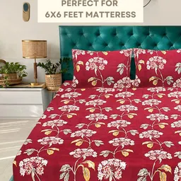 HASHCART Maroon Floral Printed Cotton 210 TC Queen BedsheetSet-2.40 m x 2.25 m-picture-23