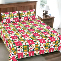 HASHCART White Ethnic Motifs Printed 210 TC Cotton Queen Bedsheet Set 2.40 m x 2.25 m-image-52